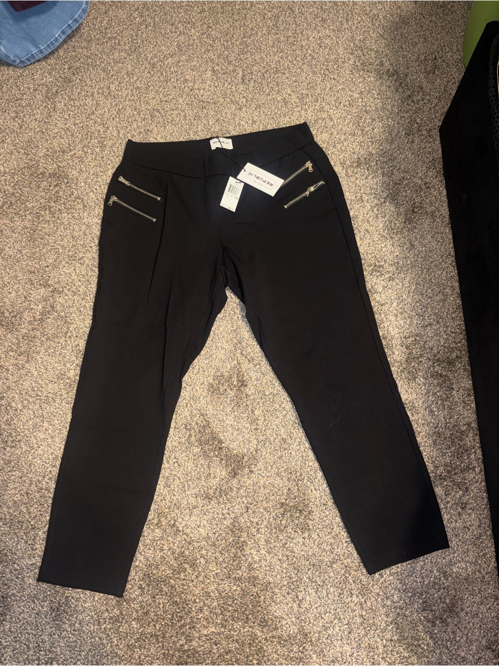 For the Republic Women’s Black Ponte Ankle Zip-Pocket Pants - Stretch Pull-On